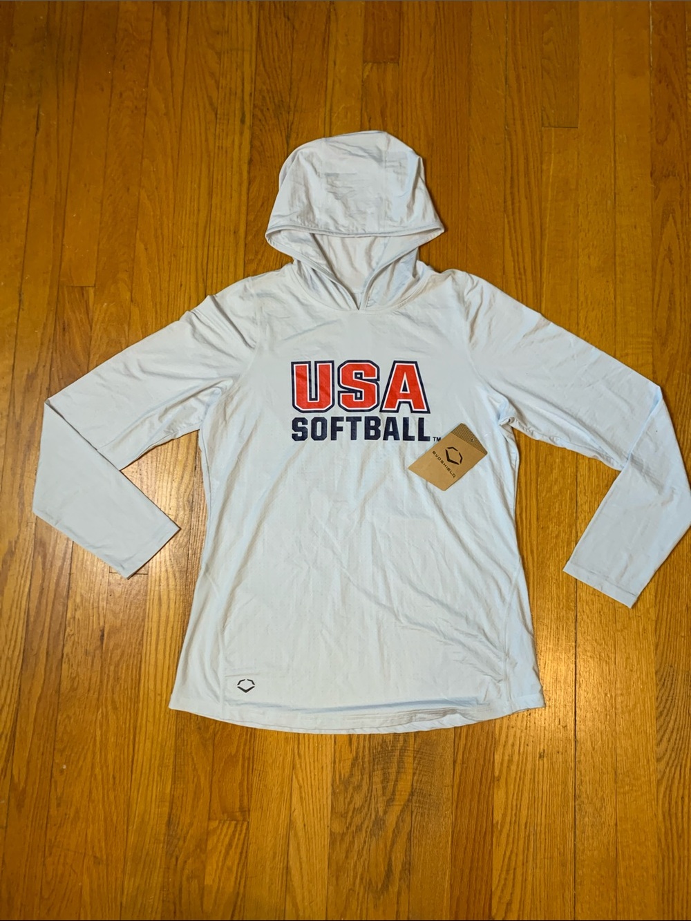 NWT Evoshield Lt Grey USA Softball Hoodie Long-Sleeve Performance Size L